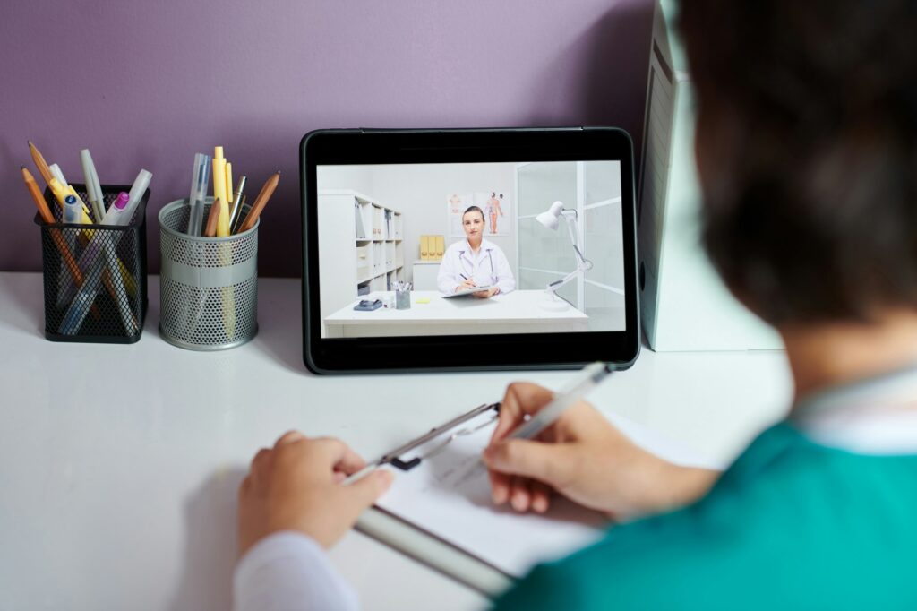 Medical Nurse Watching Educational Video